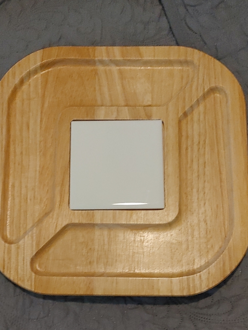 Wooden Serving Tray with White Ceramic Center
